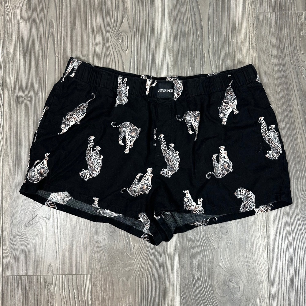 Joyspun Black Boxer Shorts with Tiger Design - SIZE L Loungewear Animal Print - Picture 1 of 6